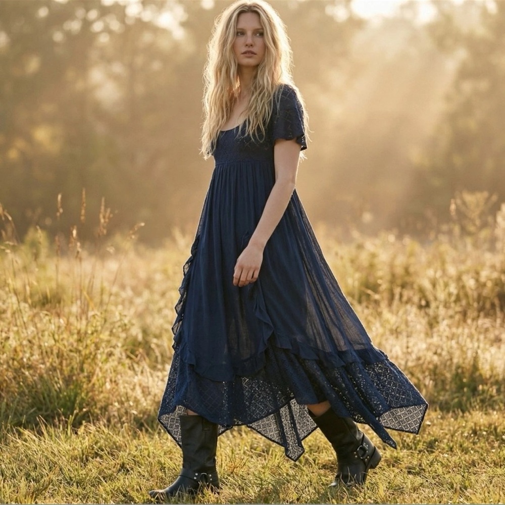 Free People | Bring The Romance Ruffles Lace Dress Sz  S
